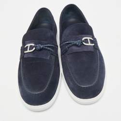 Hermès Navy Blue Suede Ignacio Loafers Size 42.5