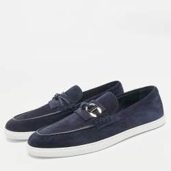Hermès Navy Blue Suede Ignacio Loafers Size 42.5