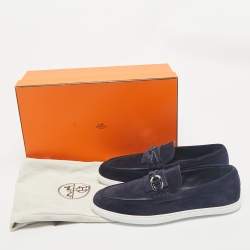 Hermès Navy Blue Suede Ignacio Loafers Size 42.5