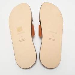 Hermès Orange Leather Izmir Flat Slides Size 45