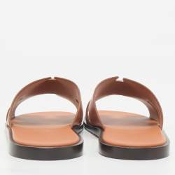 Hermès Orange Leather Izmir Flat Slides Size 45