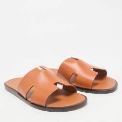 Hermès Orange Leather Izmir Flat Slides Size 45