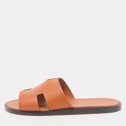 Hermès Orange Leather Izmir Flat Slides Size 45