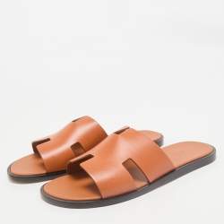 Hermès Orange Leather Izmir Flat Slides Size 45
