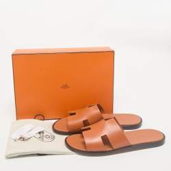 Hermès Orange Leather Izmir Flat Slides Size 45