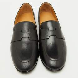 Hermès Black Leather Ancora Slip On Loafers Size 40.5