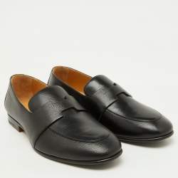 Hermès Black Leather Ancora Slip On Loafers Size 40.5