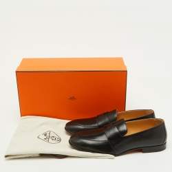 Hermès Black Leather Ancora Slip On Loafers Size 40.5