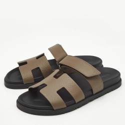 Pre Owned Hermes Etoupe Leather Chypre Sandals Size 38