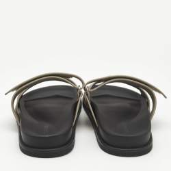 Hermes Grey Leather Chypre Sandals Size 42.5