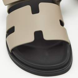 Hermes Grey Leather Chypre Sandals Size 42.5