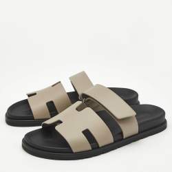 Hermes Grey Leather Chypre Sandals Size 42.5