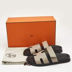 Hermes Grey Leather Chypre Sandals Size 42.5