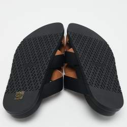 Hermes Brown/Black Leather and Fabric Kazimir Flat Sandals Size 46