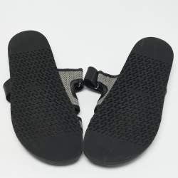 Hermes Black/White Leather and Canvas H Maxi Chypre Flat Sandals Size 45.5
