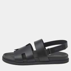 Hermes Black Leather Genius Flat Sandals Size 46
