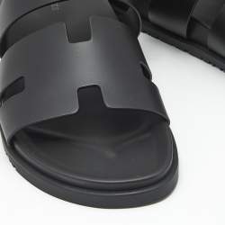 Pre Owned Hermes Black Leather Genius Flat Sandals Size 46