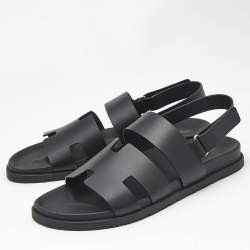 Pre Owned Hermes Black Leather Genius Flat Sandals Size 46