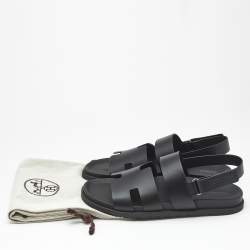 Pre Owned Hermes Black Leather Genius Flat Sandals Size 46