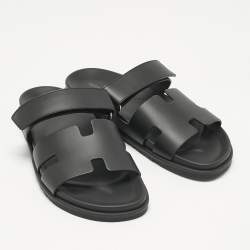 Pre Owned Hermès Black Leather Chypre Sandals Size 43