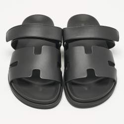 Pre Owned Hermès Black Leather Chypre Sandals Size 43