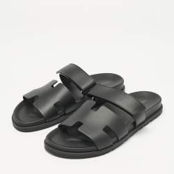 Pre Owned Hermès Black Leather Chypre Sandals Size 43