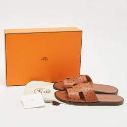 Pre Owned Hermès Ostrich Leather Izmir Sandals Size 42