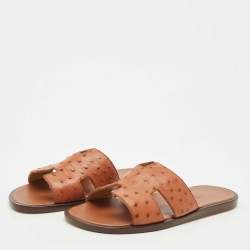 Pre Owned Hermès Ostrich Leather Izmir Sandals Size 42