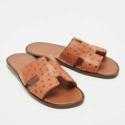 Pre Owned Hermès Ostrich Leather Izmir Sandals Size 42