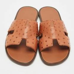 Pre Owned Hermès Ostrich Leather Izmir Sandals Size 42