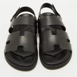 Pre Owned صندل فلات هيرميس جينيوس جلد أسود مقاس 42