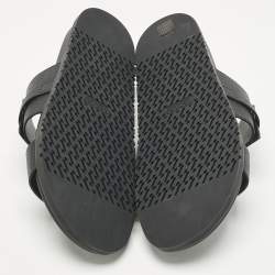 Pre Owned صندل جاكسون جلد مقلوب وجلدي لون أخضر داكن/أسود هيرمس مقاس 46