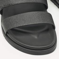 Pre Owned صندل جاكسون جلد مقلوب وجلدي لون أخضر داكن/أسود هيرمس مقاس 46