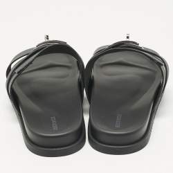 Pre Owned صندل جاكسون جلد مقلوب وجلدي لون أخضر داكن/أسود هيرمس مقاس 46