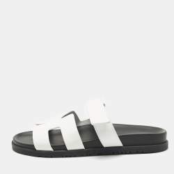 Pre Owned Hermes White Leather Chypre Slide Sandals Size 41