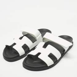 Pre Owned Hermes White Leather Chypre Slide Sandals Size 41