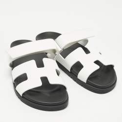 Pre Owned Hermes White Leather Chypre Slide Sandals Size 41