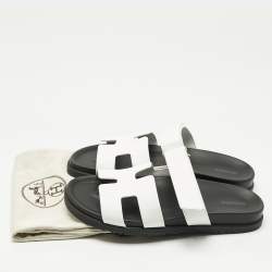 Pre Owned Hermes White Leather Chypre Slide Sandals Size 41