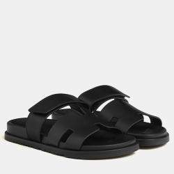 Pre Owned Hermes Chypre Sandal Size 44 Noir Calfskin 