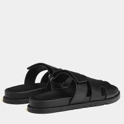 Pre Owned Hermes Chypre Sandal Size 44 Noir Calfskin 