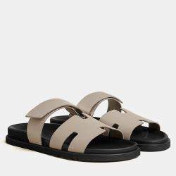 Pre Owned Hermes Chypre Sandal Size 42 Beige Galet Calfskin