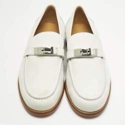 Pre Owned حذاء لوفروز هيرمس جلد أبيض مقاس 42.5