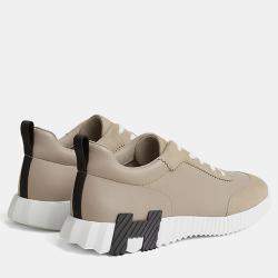 Pre Owned Hermes Bouncing Size 42 Beige Galet Calfskin and Suede Goatskin Sneakers