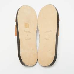 Pre Owned Hermes Brown Leather Izmir Flat Slides Size 42