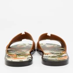 Pre Owned Hermes Brown Leather Izmir Flat Slides Size 42