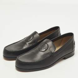مملوكة مسبقًا Hermes Size 42.5 Black Leather Logo Embossed Loafers