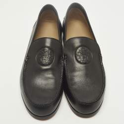 مملوكة مسبقًا Hermes Size 42.5 Black Leather Logo Embossed Loafers