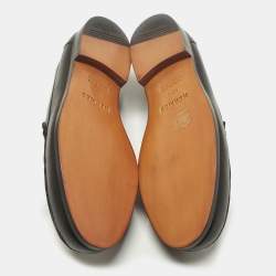 مملوكة مسبقًا Hermes Size 42.5 Black Leather Logo Embossed Loafers
