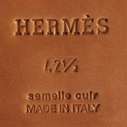 مملوكة مسبقًا Hermes Size 42.5 Black Leather Logo Embossed Loafers