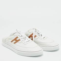 Pre Owned Hermes Keep Size 43 White Leather Mules Sneakers 
